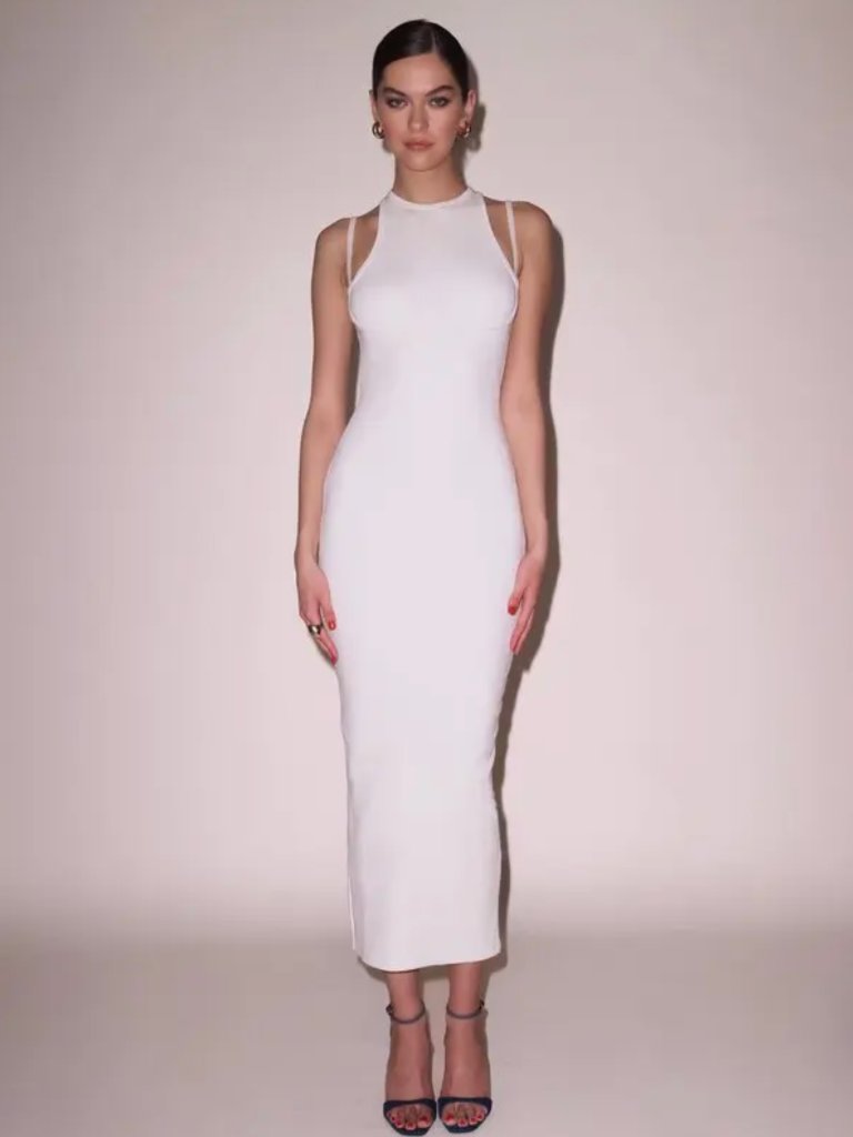 Nwt Fleur Du Mal Strappy Ribbed Maxi Dress In Ecru